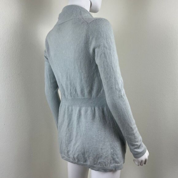 Theory Womens Size M Blue Cashmere Open Front Cardigan Sweater Pockets FLAWED - Picture 3 of 13
